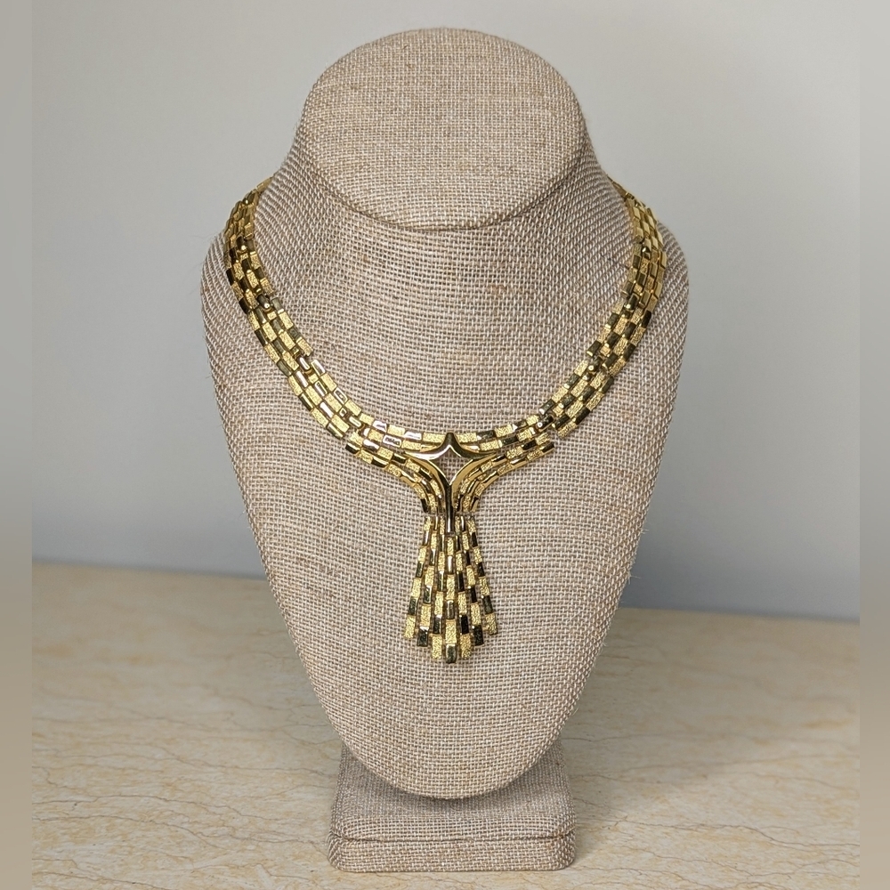 Vintage Trifari Art Deco Gold Tone Chain Tassel Chunky Necklace Choker
